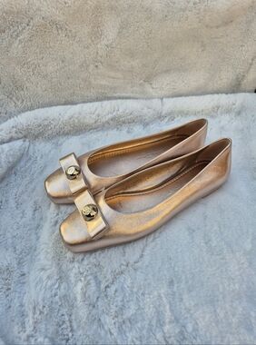 Ferragamo Pina Bow-Detail Rose Gold Ballerinas Sz 11 New